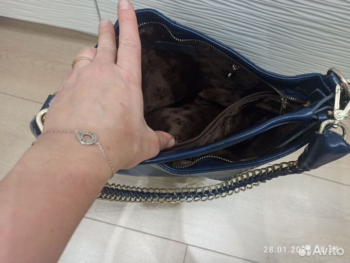 Женская кожаная сумка, цвет синий