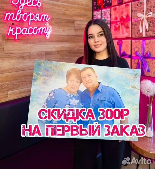 Печать на холсте, портрет по фото, подарок картина