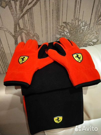 Флисовые перчатки и шарф #Ferrari Red / Black