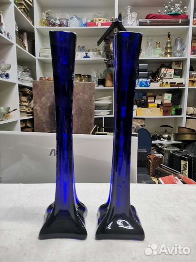 Вазы Синее цветное стекло Кобальт 30 см 2 шт (Ч)