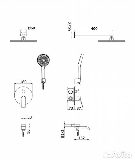 Встроенный смеситель для ванны с термостатом Vieir V25006-3S матовое золото