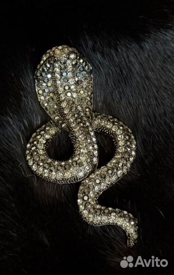 Брошь змея кобра темно-серебристая -4см, 11см