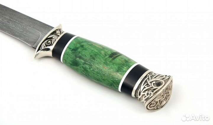 Нож Лидер сталь дамаск торцевой, рукоять карельска