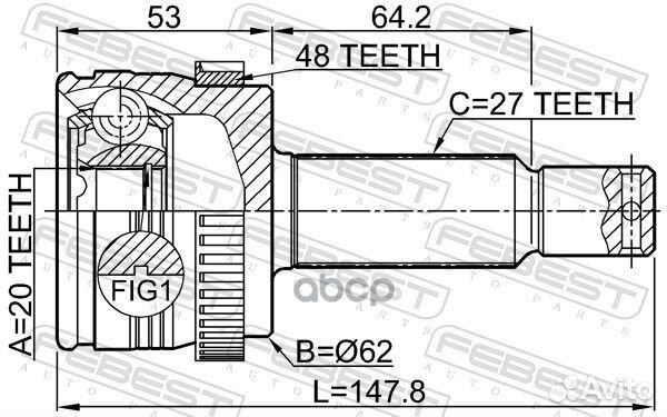 Шрус наружный задний 20x62x27 1210-IX35A48R Febest