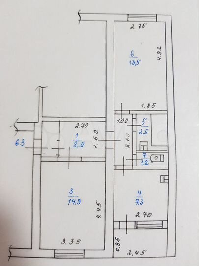 2-к. квартира, 47,4 м², 1/5 эт.