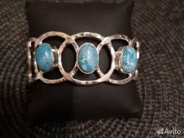 Браслет с ларимаром, голубым опалом овайхи