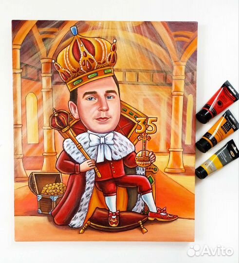 Шарж на холсте. Ручная работа