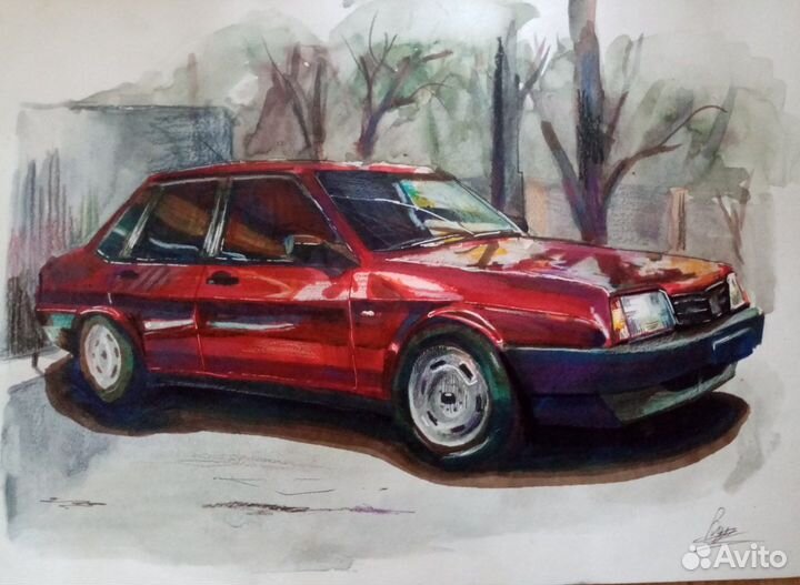 Картина скетч автомобиль ваз-21099 Формат А3