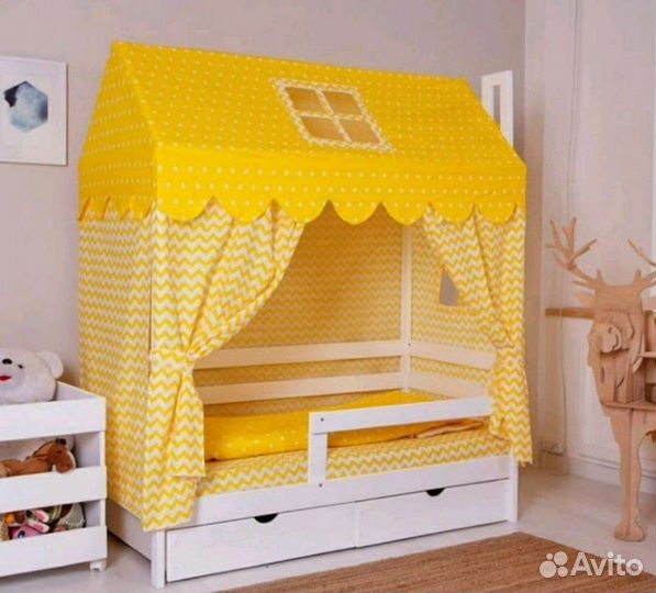 Текстильная крыша и шторки на кровать домик