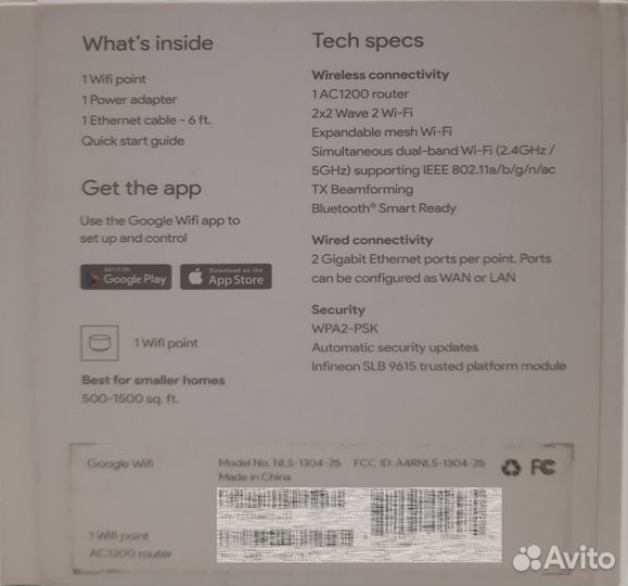 Wi-Fi mesh система от Google (Model No.NLS-1304-25