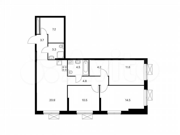 3-к. квартира, 85,4 м², 12/22 эт.