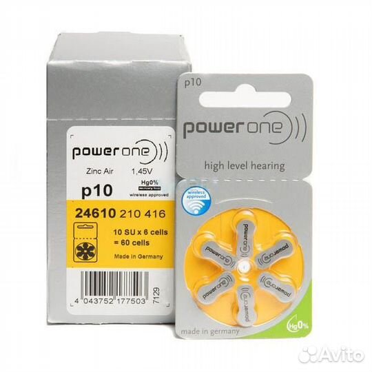 Батарейки к слуховому аппарату PowerOne тип 10, 13