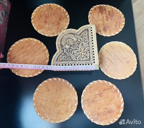 Набор подставок под горячее чашки береста