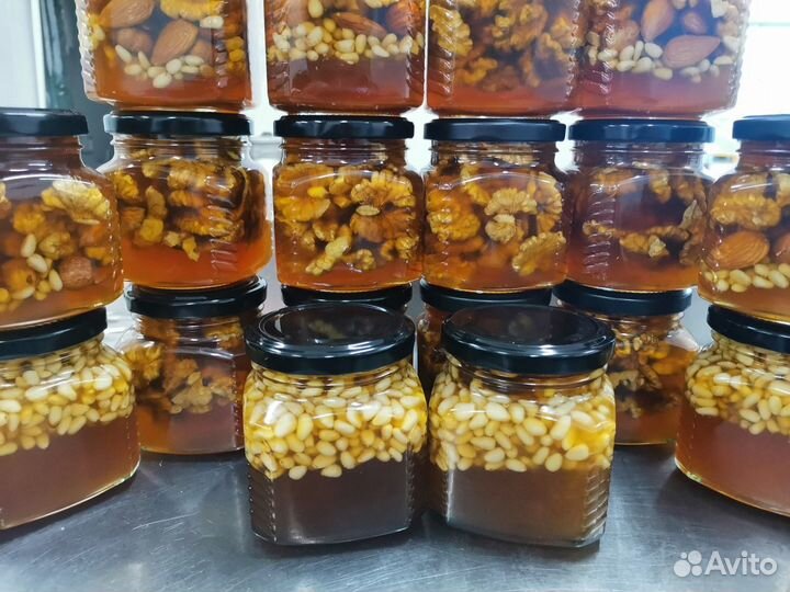 Мед натуральный с орехами фасованный 330гр опт