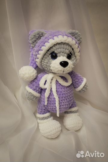 Медвежонок в пижаме мягкая игрушка вязаная