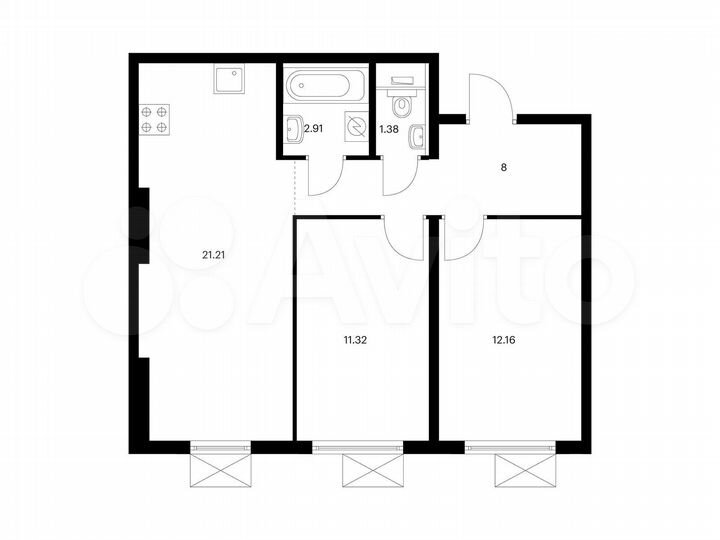 2-к. квартира, 57 м², 2/9 эт.