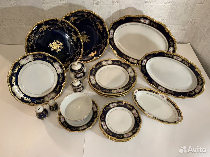 Сервиз столовый фарфоровый. Кобальт. 