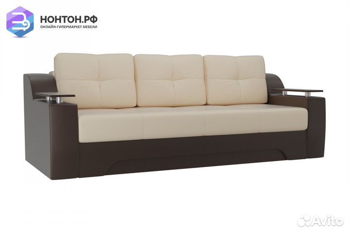 Диван еврокнижка Сенатор экокожа бежевая / коричне