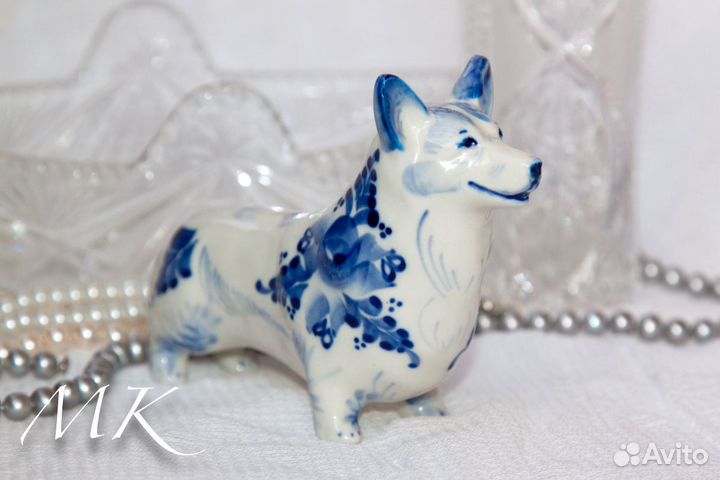 Вельш корги пемброк гжель - статуэтка фарфоровая
