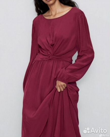 Платье Zara длинное 42 в стиле 70 х бордовое