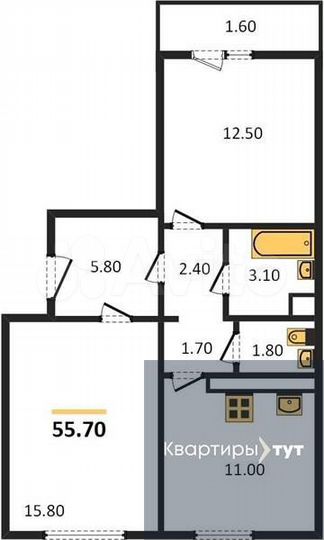 2-к. квартира, 55,7 м², 14/17 эт.