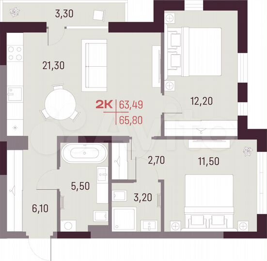 2-к. квартира, 63,5 м², 7/25 эт.