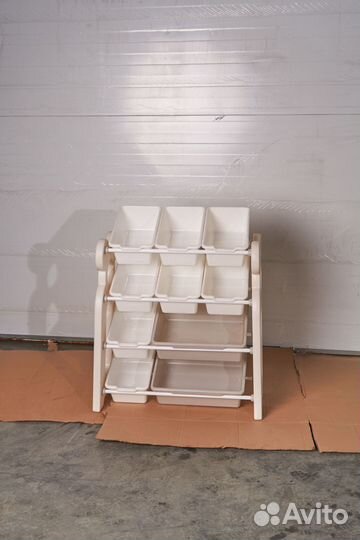 Стеллаж для игрушек белый (4 полки + 10 контейнеро