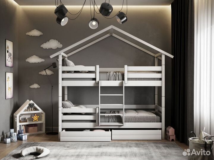 Кровать двухъярусная натуральное дерево