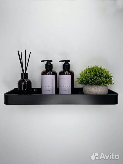 Прямая полка для ванной черная металлическая