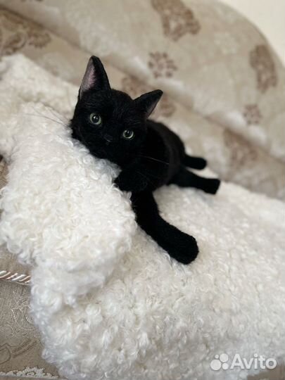 Черная кошка Луна.Реалистичная подвижная игрушка