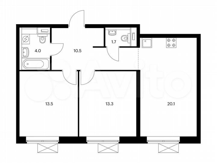 2-к. квартира, 63,1 м², 33/33 эт.