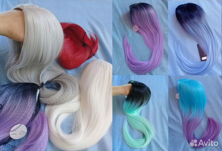 Фуражка, парик омбре, цветной, мужской, женский