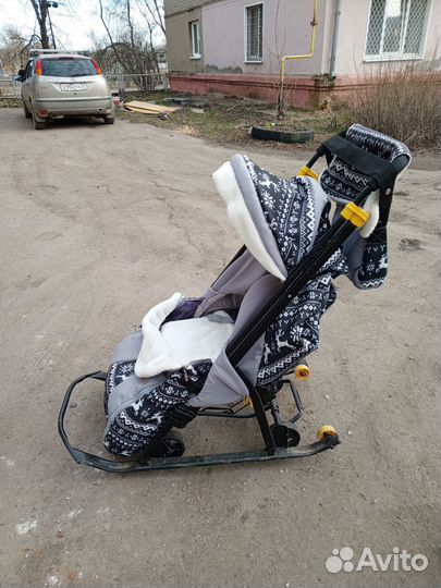 Детские санки коляска с колесами