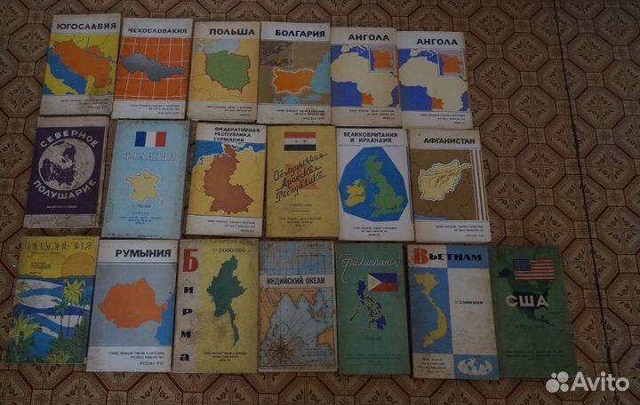 19 шт карты разных стран мира 1950е-1980е год