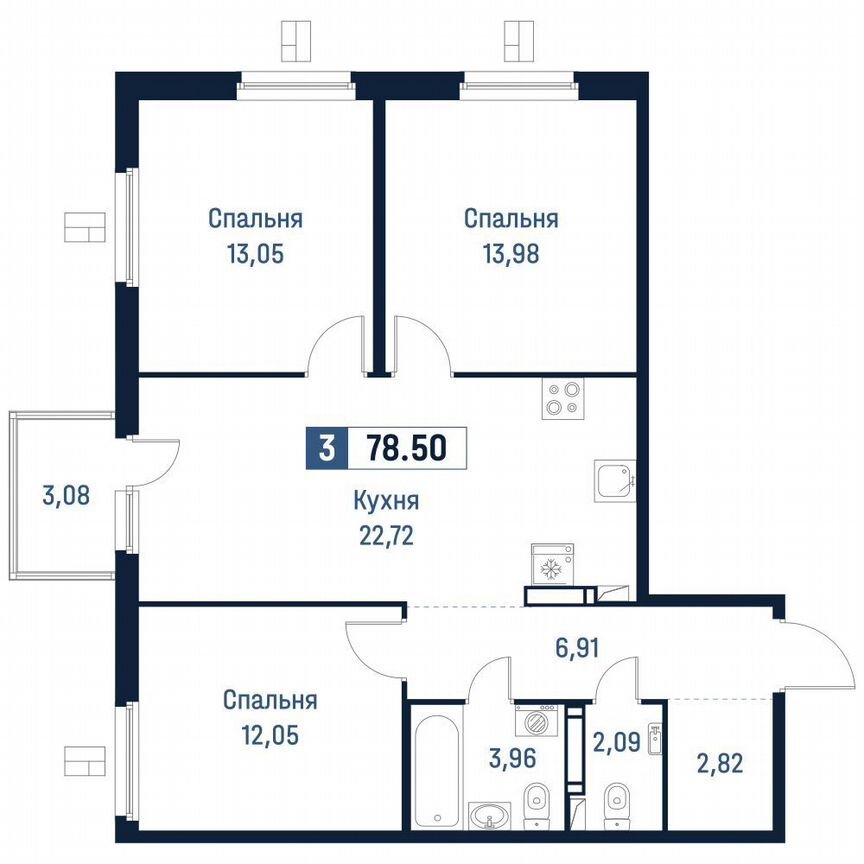 3-к. квартира, 77,6 м², 5/18 эт.