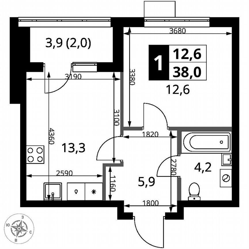 1-к. квартира, 38 м², 2/18 эт.
