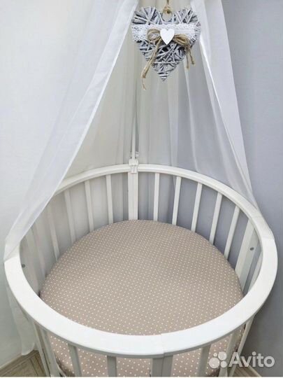 Простынь на резинке на круглый детский матрас