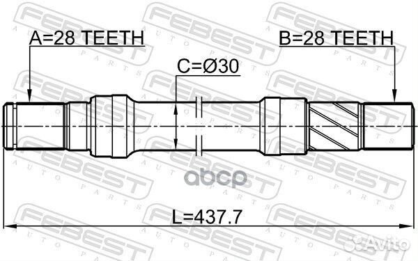 Полуось R mazda CX-7 2006- /28x437,6x28mm febest