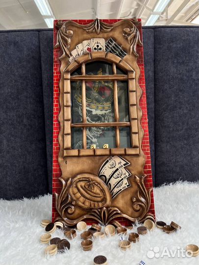 Нарды резные ручной работы со стеклом 