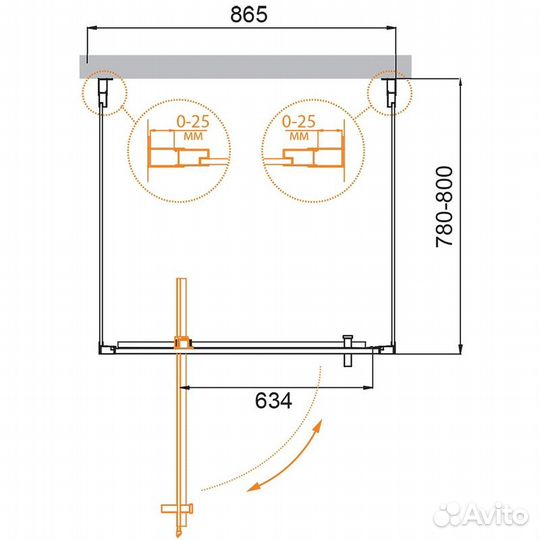 Душевой уголок Cezares Molveno 90x80 molveno-BA2-90/80-C-Cr-IV профиль Хром стекло прозрачное