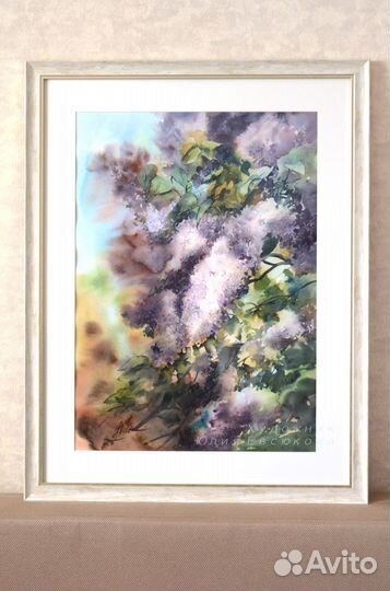 Картина Сирень Оригинальная акварель в раме