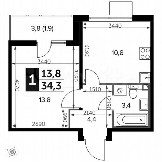 1-к. квартира, 34,3 м², 15/20 эт.
