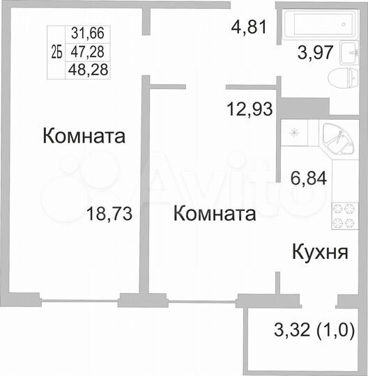 2-к. квартира, 47,9 м², 6/9 эт.