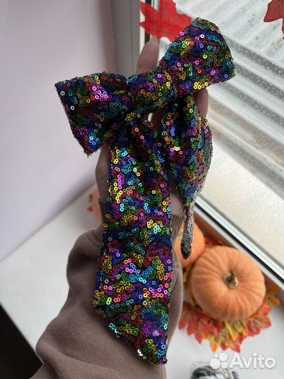 Заколка бант из пайеткок розовый и разноцветный