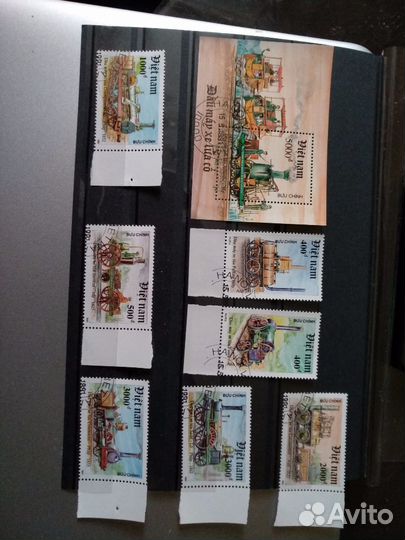 Комплект марок - старинные паровозы