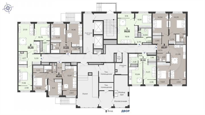 2-к. квартира, 59,6 м², 1/25 эт.