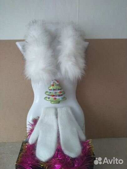 Варежки из пуха норки разм. 16-17 +мех.опушка