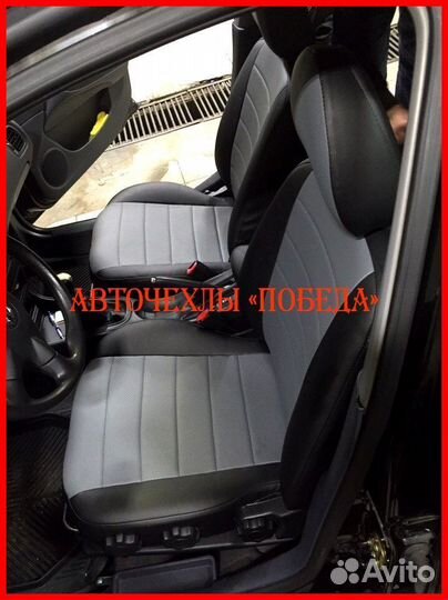 Чехлы Nissan Almera n16 из экокожи чёрно-серые