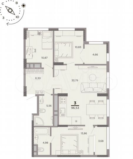 3-к. квартира, 96,5 м², 25/25 эт.
