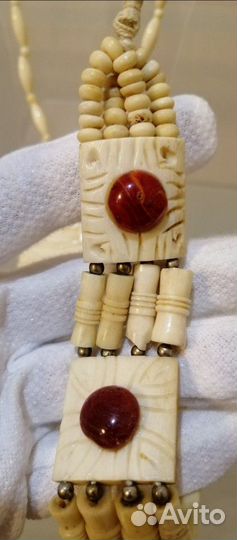 Винтажный набор из кости с нат.камнями